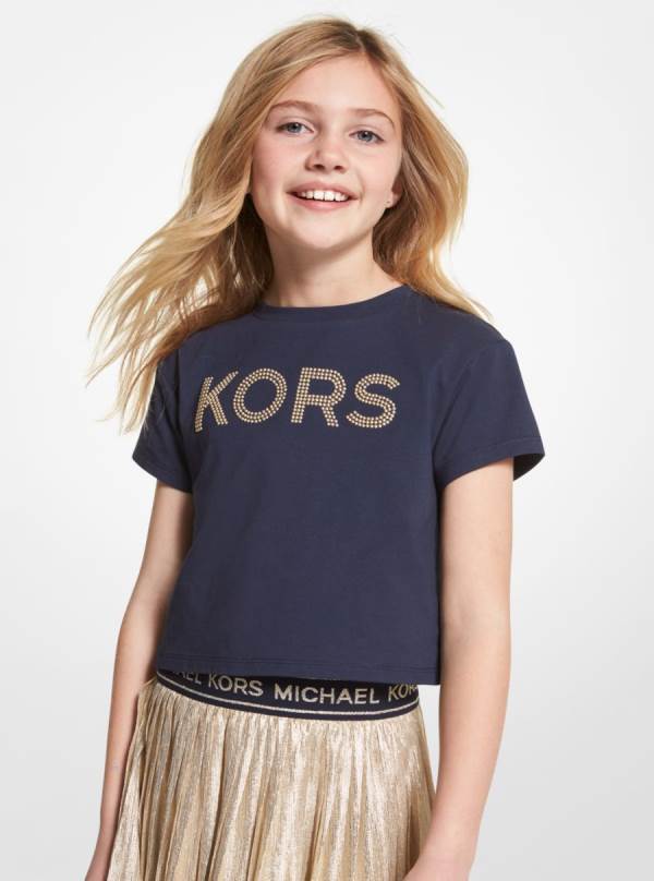 Detske Tricko Michael Kors Girls Studded Cotton Námornícka Modrá - Oblecenie Michael Kors Levně | ETYXN-9801